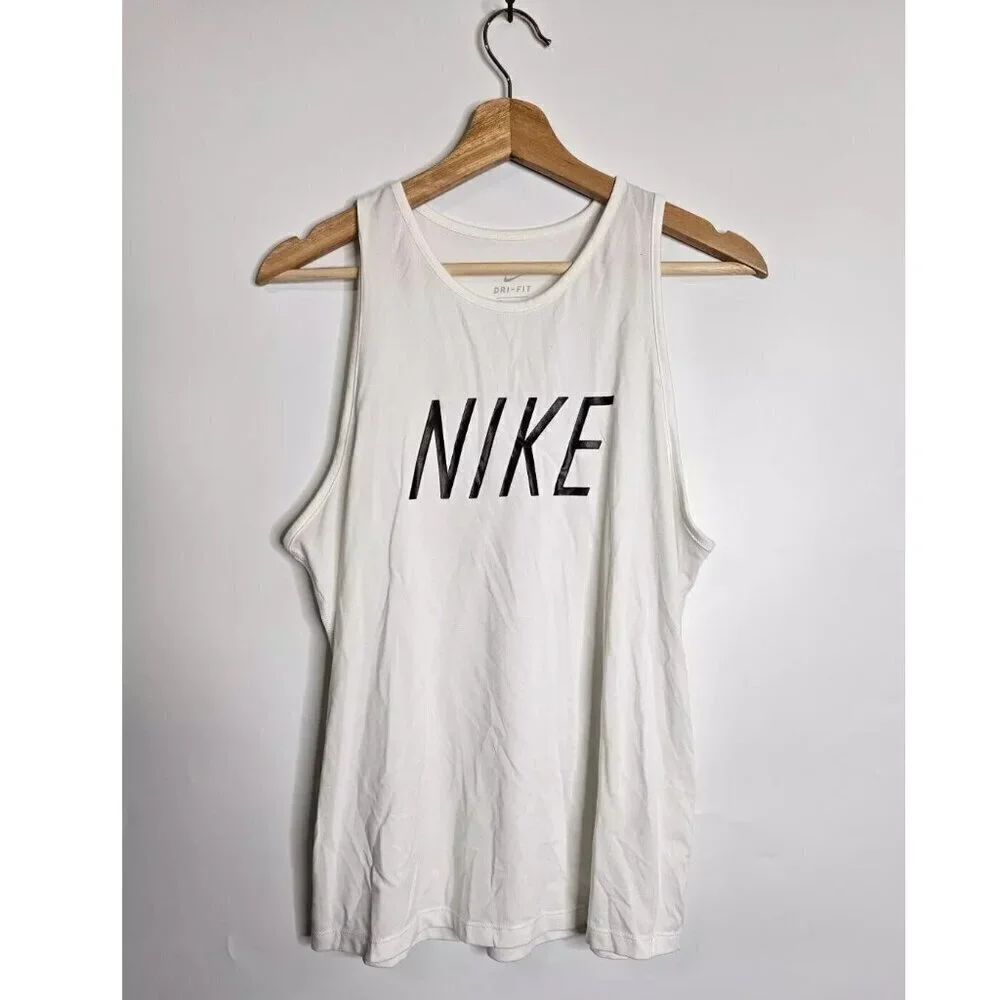NIKE Dry-Fit Logo Tomboy Training Tank Top Women's Medium White